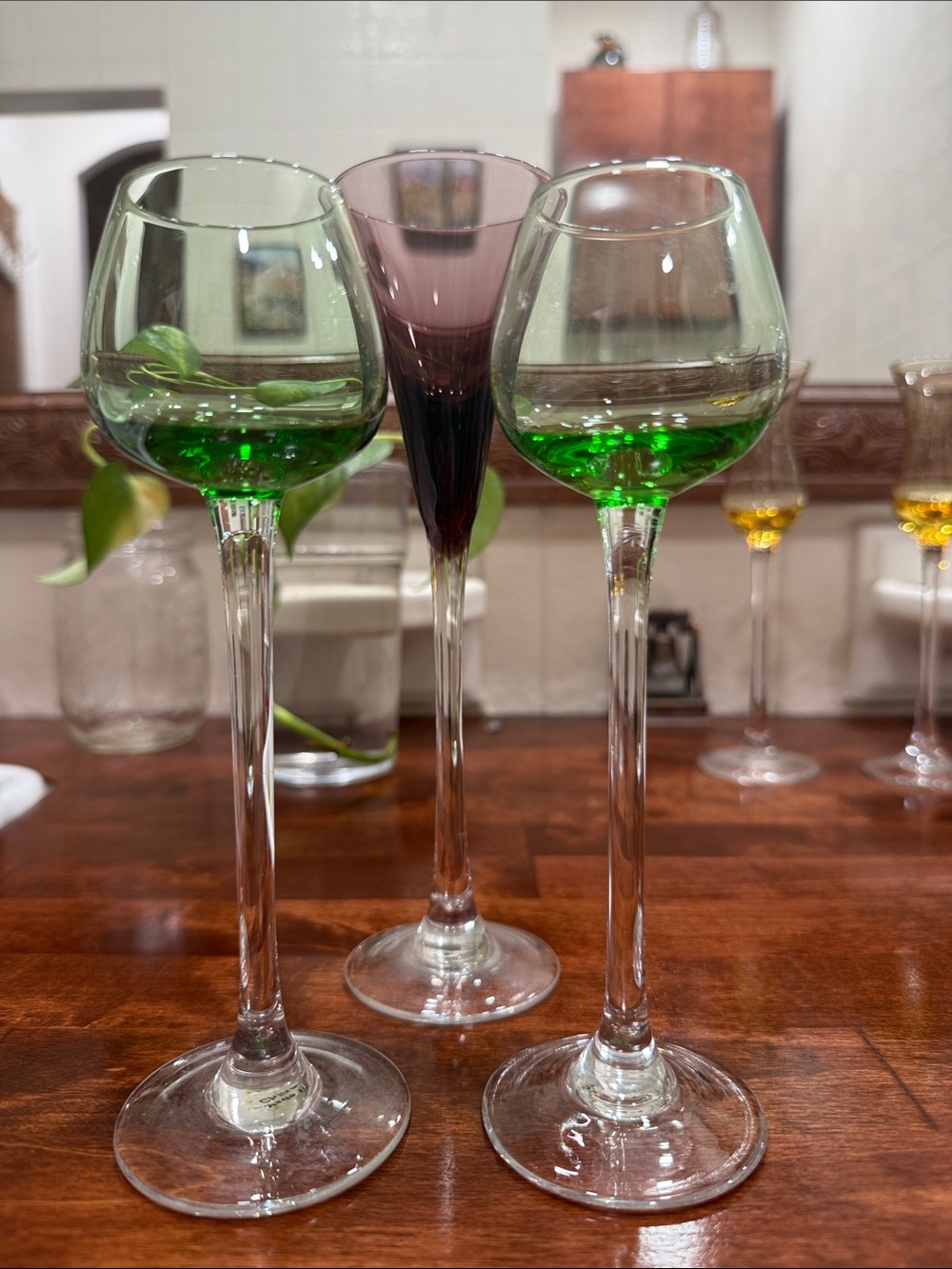 Green Stemmed Liqueur Glasses - Set of 3